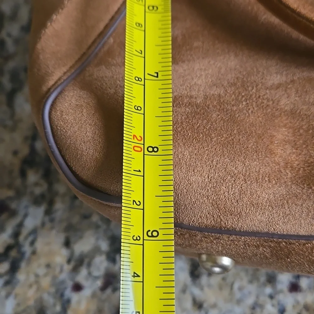 Nanette Lepore Tan Suede Purse Gold Accents Bag Charms Removable Strap Western - Picture 7 of 8